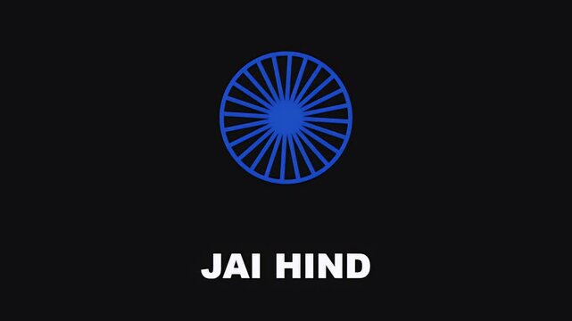 The blue ashoka chakra symbol representing the national emblem of india with the text jai hind written below