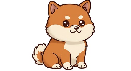 Fototapeta premium Cute Shiba Inu puppy illustration in kawaii cartoon style sitting isolated on white background
