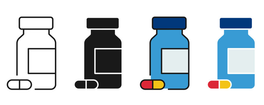 medicine bottle icon set. medicine bottle and capsule icon set for healthcare pharmacy and medical prescription