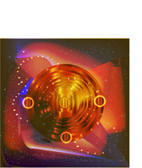 A vibrant abstract illustration features concentric circles resembling planetary rings against a cosmic background with glowing elements high-quality. © Ismotjahan