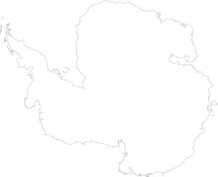 Antarctica Outline Map in Minimal Gray Line Style on White Background