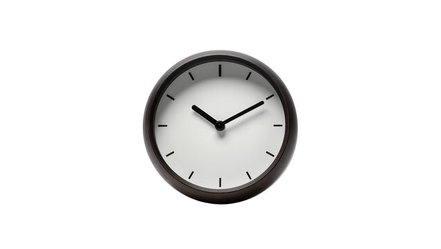 Round dark brown wall clock showing time with black hands