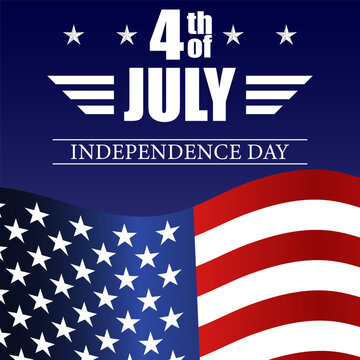 Patriotic 4th of July background with American flag, stars and bold text. Independence Day celebration design for banners, posters, social media and holiday promotions. Vector illustration.