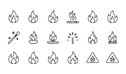 Title: Fire flame line icons pixel perfect editable stroke vector minimal outline heat and burn symbols isolated on white © Ms