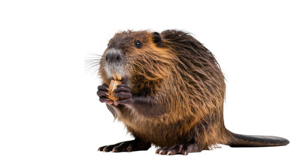 Brown European Beaver Holding Food with Furry Body and Long Tail © Gabriela