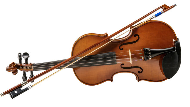 Vintage Violin with Bow and Rosin on Neutral Surface
