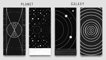 Abstract planetary and galactic designs in a black and white pattern © Sarathi