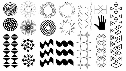 Fototapeta premium Collection of abstract geometric shapes and line art on a white background