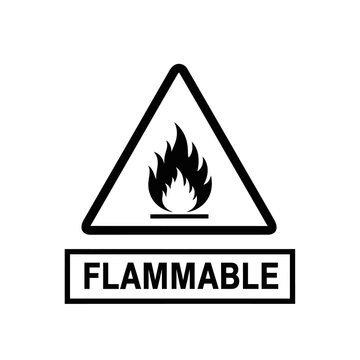 Flammable Symbol Warning Sign with Flame Icon and Text