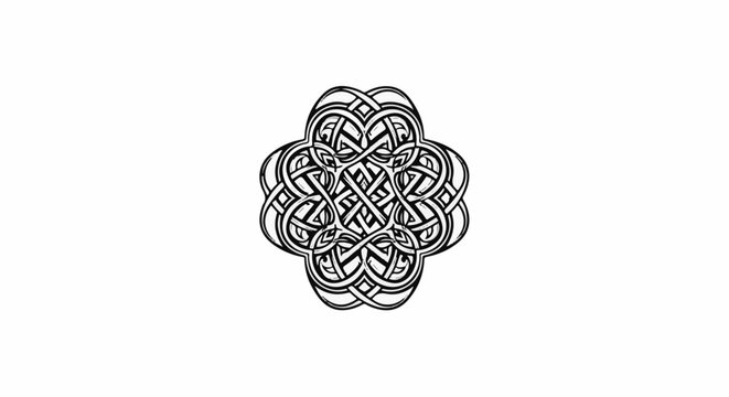 Intricate black and white knotwork design on a white background
