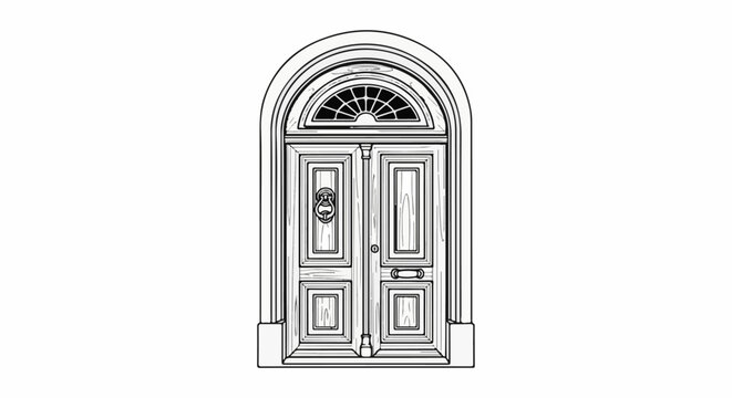 Ornate arched doorway with a fanlight and wooden double doors