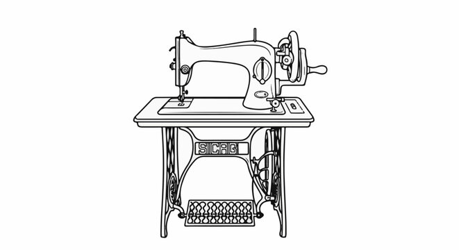 Vintage sewing machine on ornate table with foot pedal