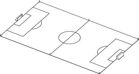 Technical Wireframe Football Pitch Isometric 3D Soccer Field Schematic. © Ramilia