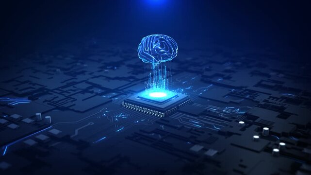 Futuristic Artificial Intelligence brain circuit boards. Electric impulses brain. Technology background. hologram brain analytics, AI chipset circuit board. geometric Human head outline circuit board.