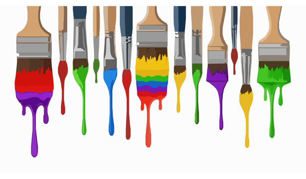 Art brushes with colorful dripping paint &ndash; vibrant vector illustration