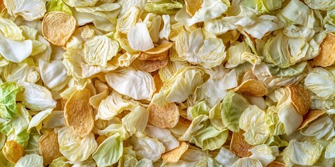 Fototapeta premium Closeup of Textured Dried Shredded White and Green Cabbage in Natural Light, Food Stock Image