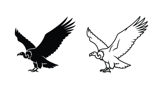 Powerful Eagle Symbols Design Black White Flying Vector