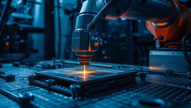 レーザー加工を行うロボット装置の先端製造ラインイメージ