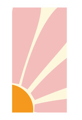 Fototapeta premium Retro 70s style abstract sunburst or half flower petal design, groovy orange and pink graphic art on a cream background