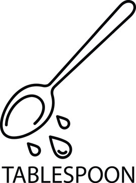 Simple line drawing of a tablespoon with dripping liquid black and white