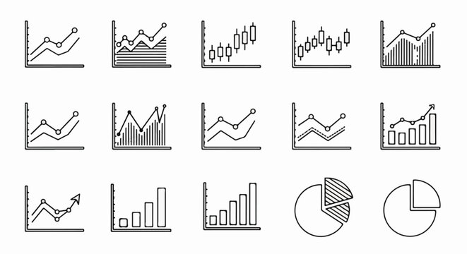 Collection of various financial and business data graph icons