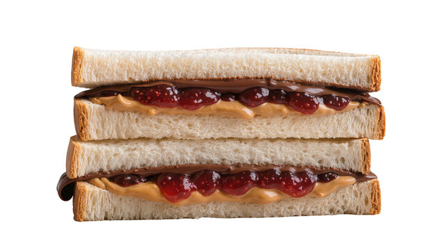 Classic Peanut Butter and Jelly Sandwich with Crusty Bread Slices