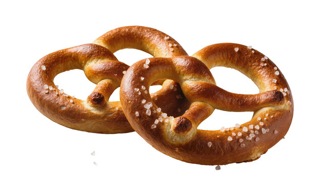 Golden Baked Pretzels Sprinkled with Coarse Salt Crystals