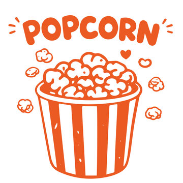 Popcorn bucket snack cinema food simple illustration with popcorn pieces
