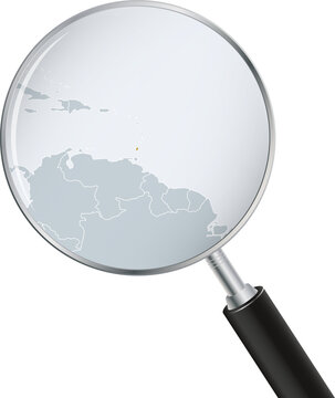 Grenada Map Under Magnifying Glass with National Flag