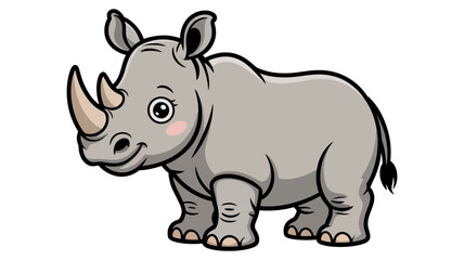 Obraz premium A happy and friendly cartoon rhinoceros stands looking forward with a gentle expression on its face.