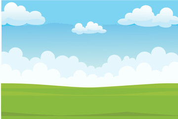 Obraz premium A bright cheerful landscape featuring green hills and fluffy white clouds