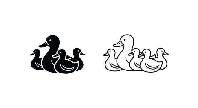 Cute Duck Family Illustrations - Minimalist Art Design Vector