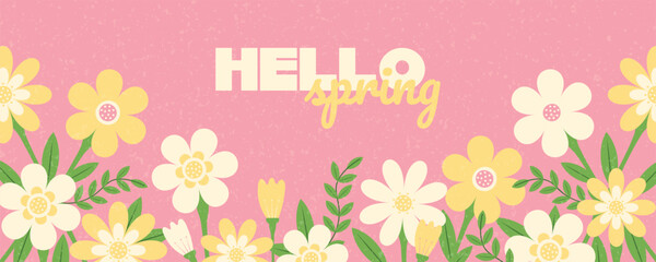 Spring cutest card or poster for the spring holiday with wildflowers. Floral art template for Womens Day March 8, Easter, birthday and Mothers Day © Iuliana