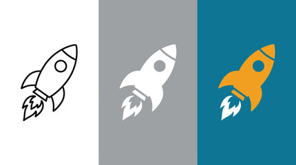 Naklejka premium Rocket Ship Icons in Black, White, and Orange