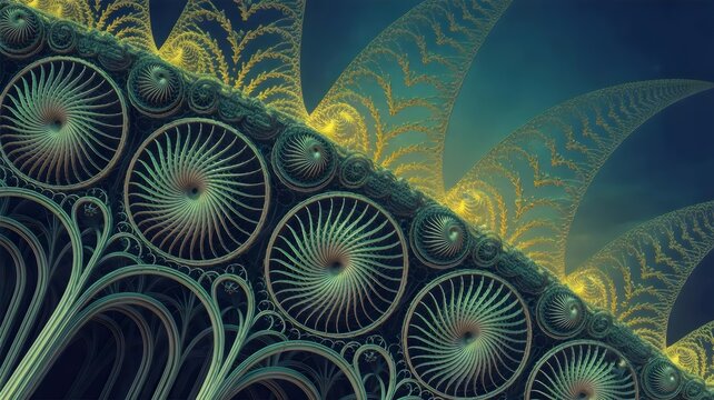 Emerald and gold fractal branching patterns &ndash; Perfect for nature-based mathematics, growth metaphors, or jewelry design.