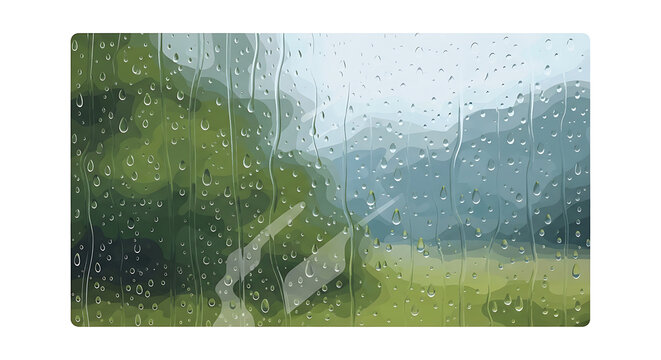 Rainy Window with Blurred Landscape.