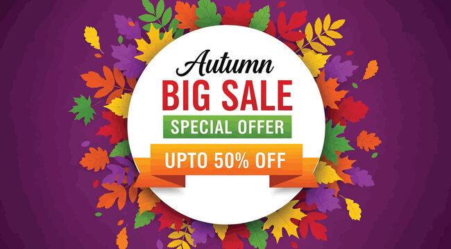 Autumn big sale promotional banner with colorful fall leaves