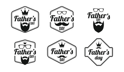 Obraz premium Six black and white hipster style father's day badges with beards crowns and glasses symbol