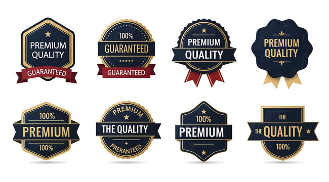 Set of premium quality gold and dark blue badges and labels