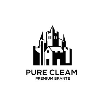 Black Castle Silhouette Logo with Text - Pure Cleam Premium Brante