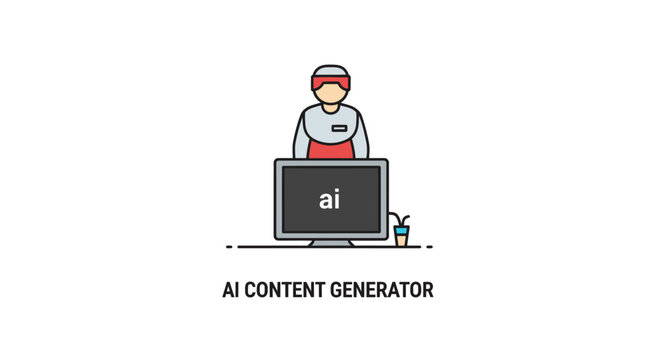 Ai content generator vector illustration of a person and a computer screen