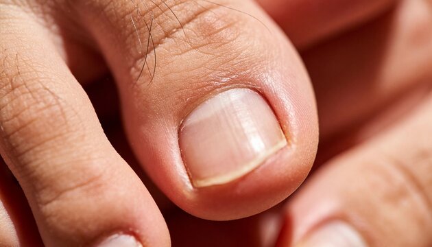 A close-up view of a human thumb with a healthy fingernail