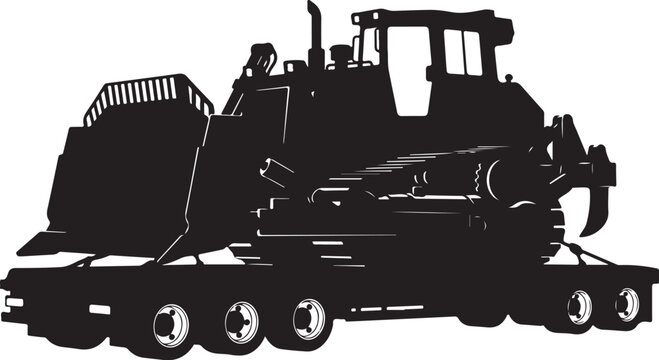 Black silhouette bulldozer, heavy equipment, construction vehicle, industrial icon
