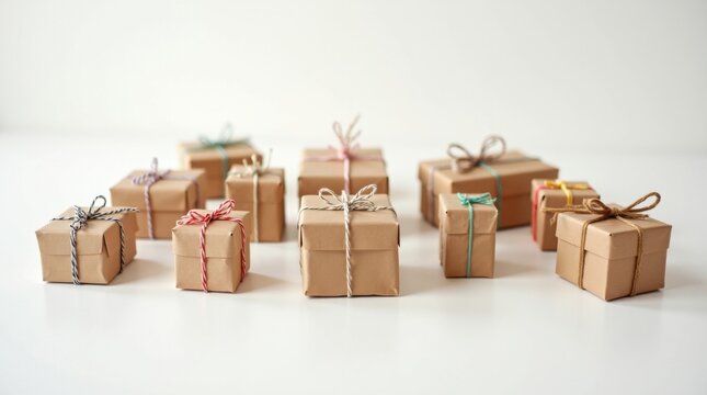 M&uacute;ltiples paquetes peque&ntilde;os ordenados cuidadosamente y listos para su entrega, composici&oacute;n limpia