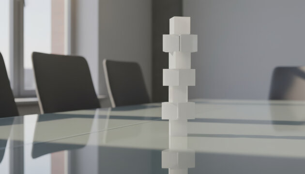 Minimal White Block Tower Stacked on Glass Table