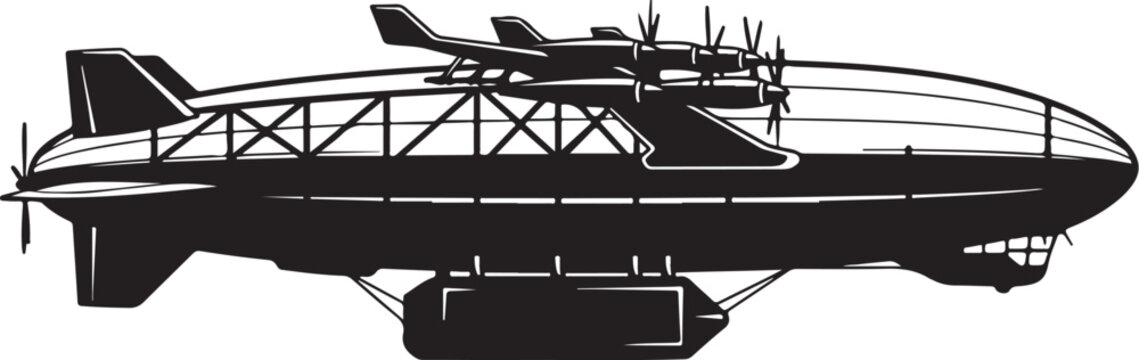Black, futuristic seaplane, vector aircraft, monoplane design