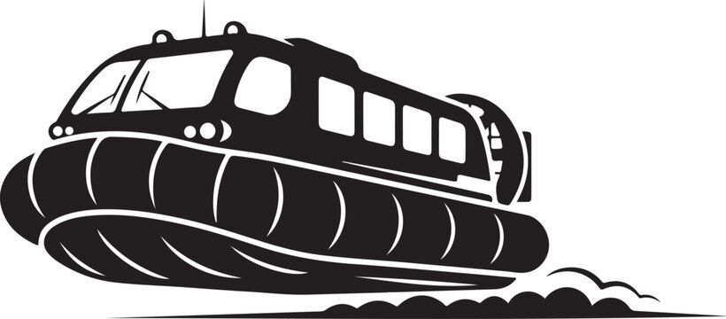 Black hovercraft, air cushion vehicle, vector illustration, transportation icon