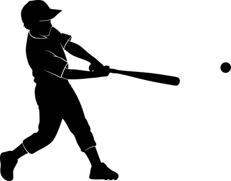 Boy playing baseball vector silhouette.
