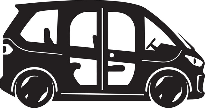 Black minivan, side view, vehicle silhouette, transportation icon, car outline