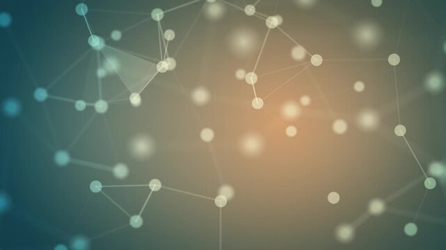 Fusion of cool teal and warm peach particles creating complex geometric plexus patterns in a flawless generative loop. Vivid abstract background for diverse and creative themes.